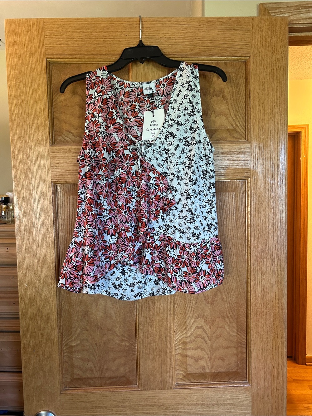 CAbi Mixed Floral Sleeveless Camisole in Red and White